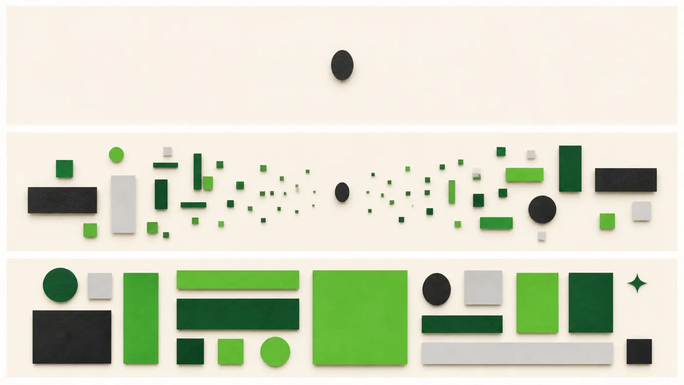 Three widescreen storyboard frames showing one seed expanding into a campaign system.